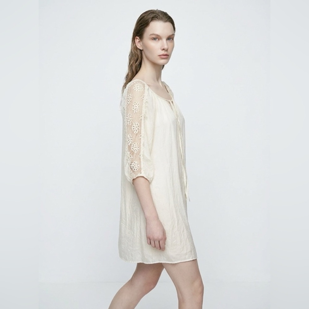 Nicole Italy NWT Pure Silk Boho Lace Mini Dress Tunic Cream M